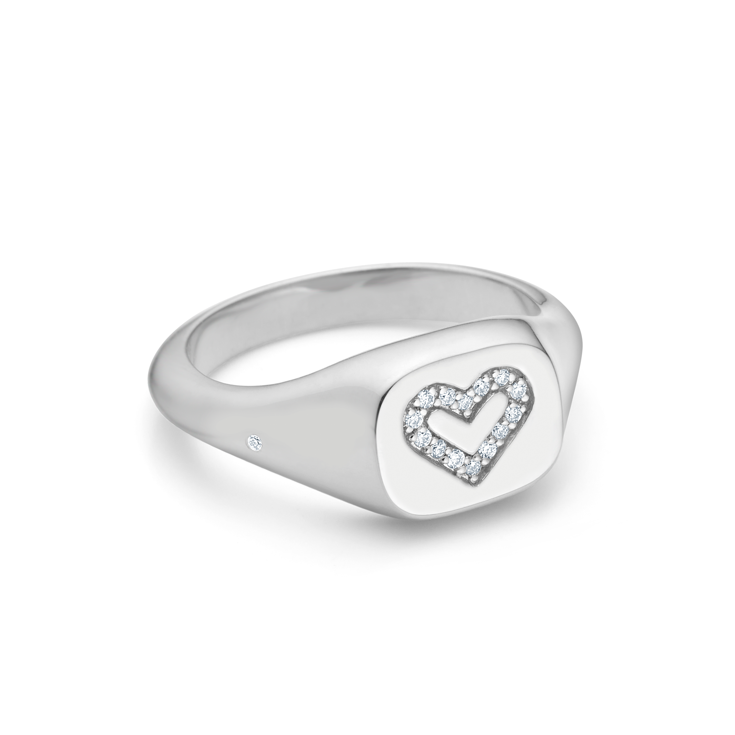 Signet Heart diamantring solid - 18kt Hvidguld