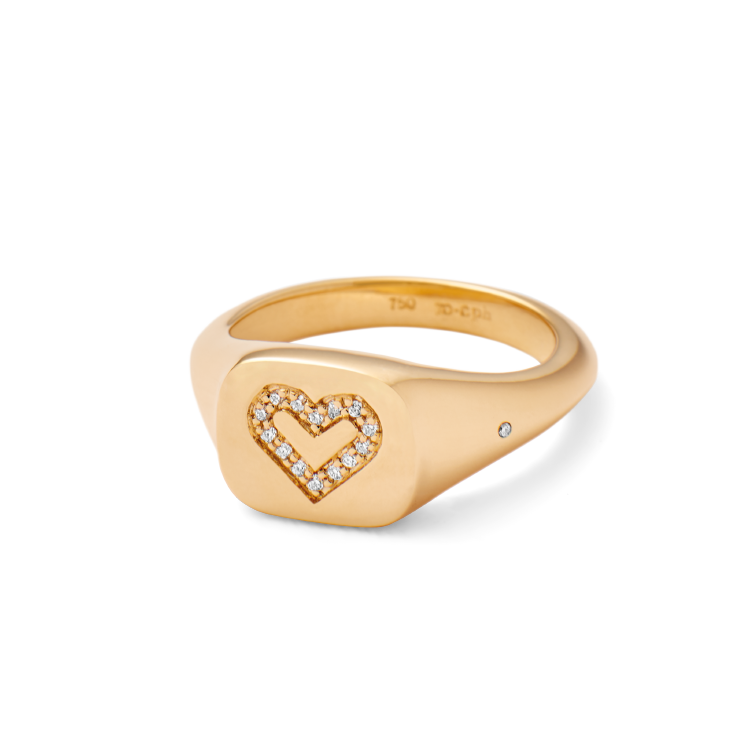Signet Heart diamantring solid - 18kt Rødguld