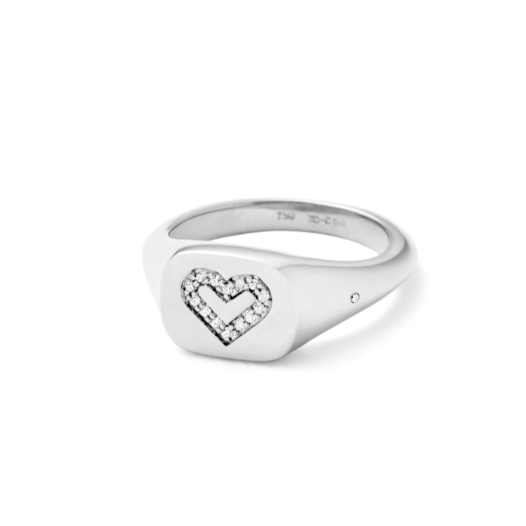 Signet Heart diamantring solid - 18kt Hvidguld