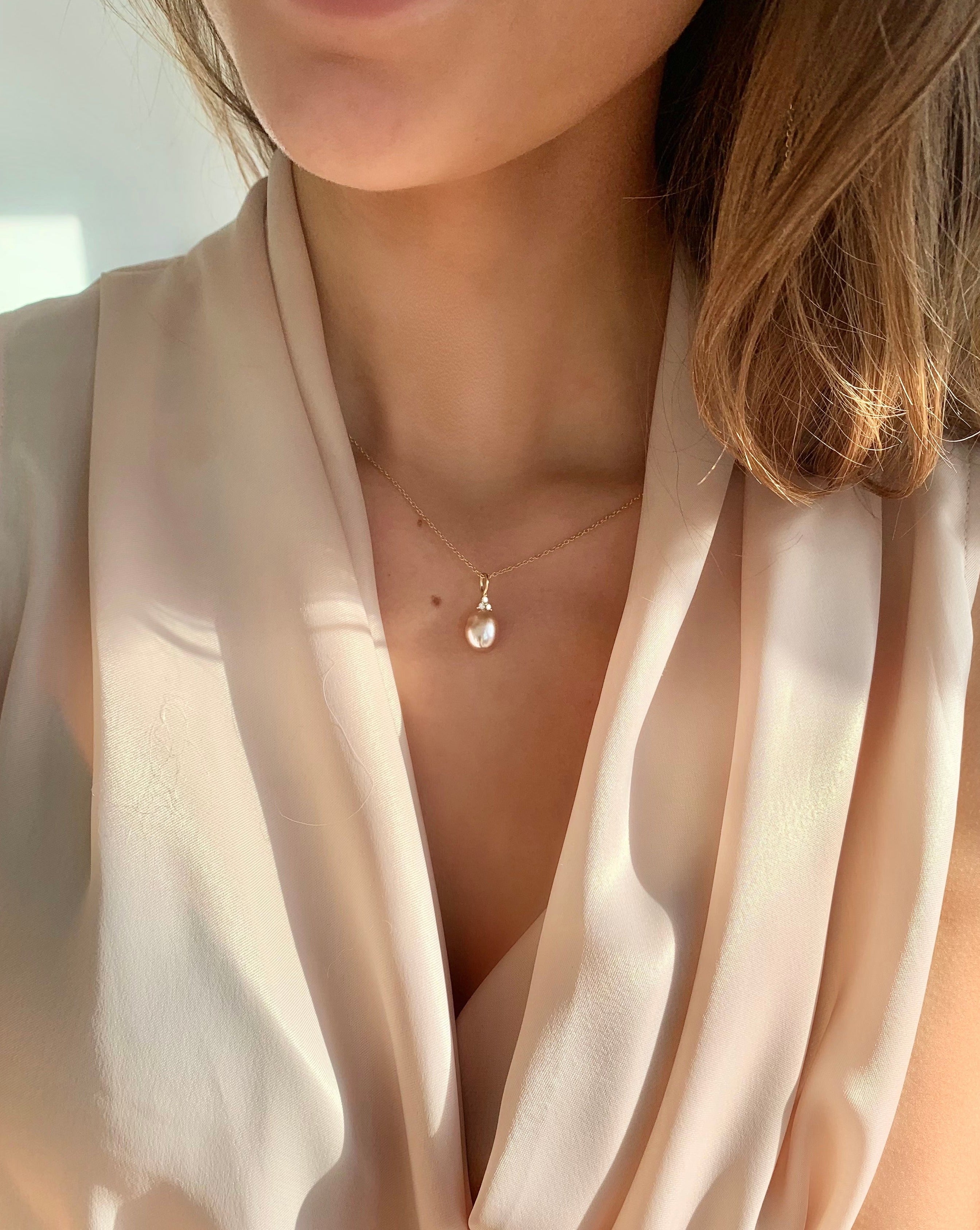 Fryd Pink perle vedhæng S - 18kt Hvidguld