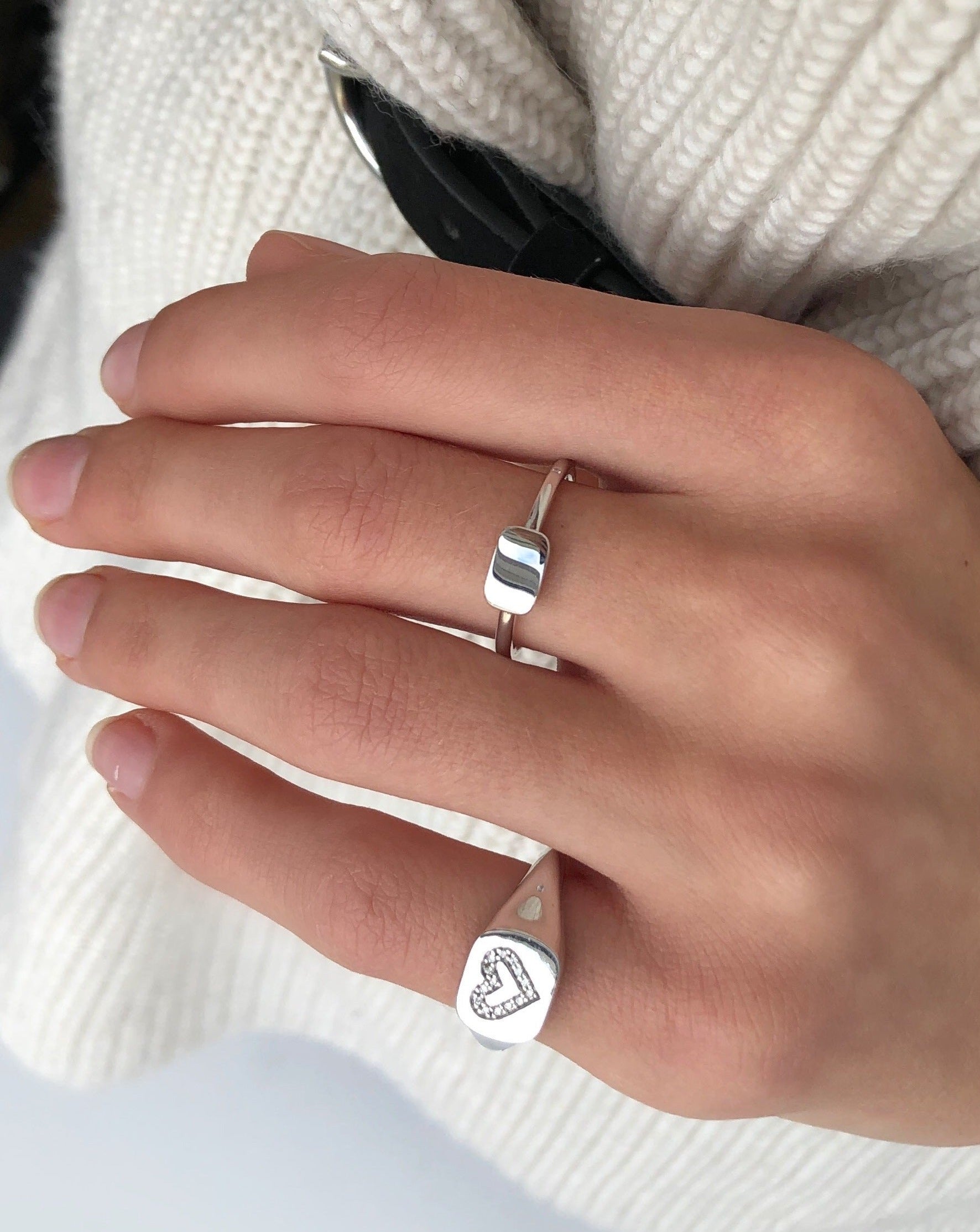 Signet Heart diamantring solid - 18kt Hvidguld