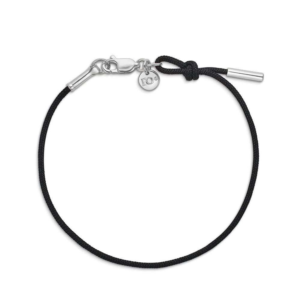 Inner Peace armbånd sort snor - 18kt Hvidguld