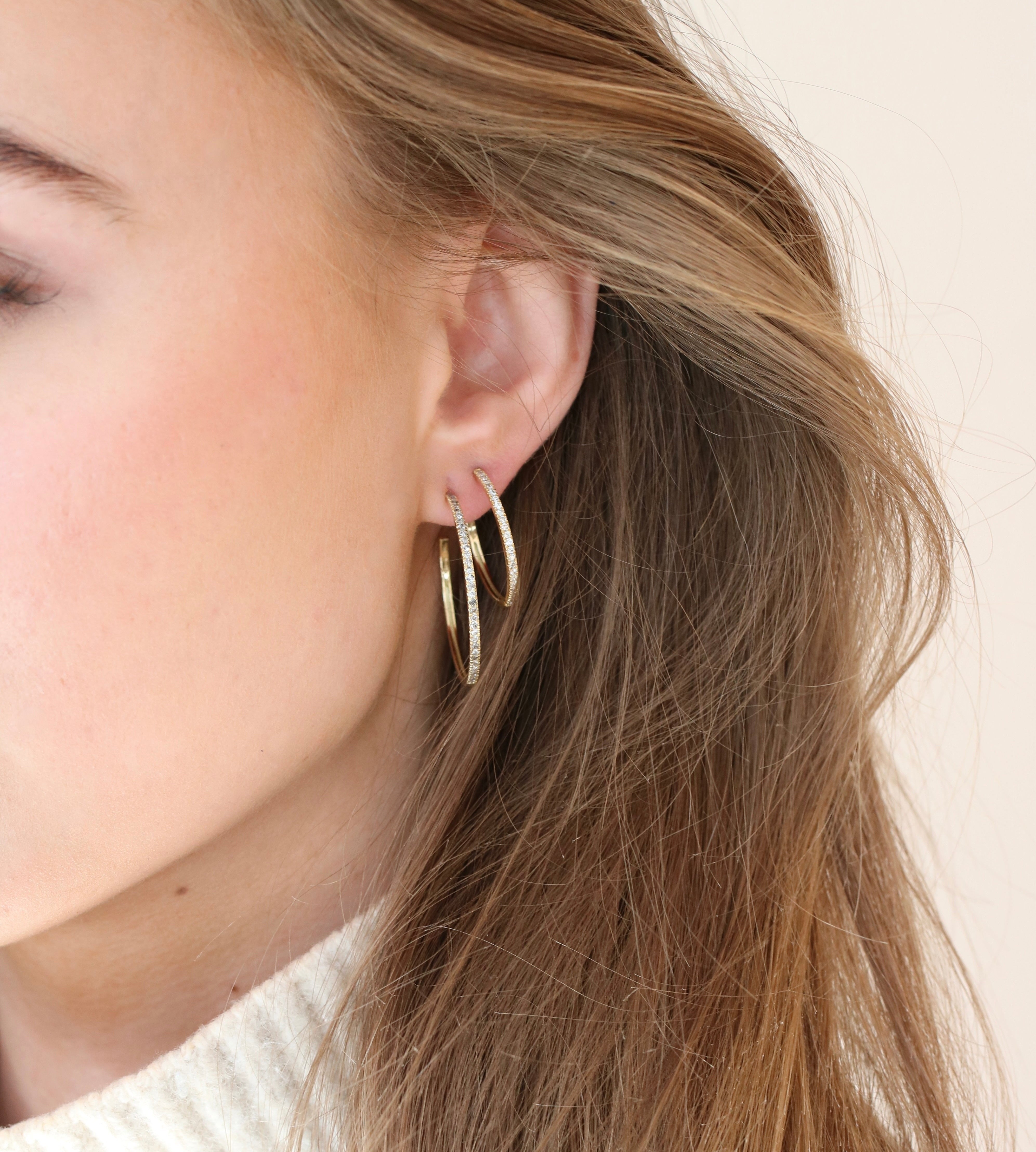 Rock Classic Grey diamant creol L - 18kt Rødguld