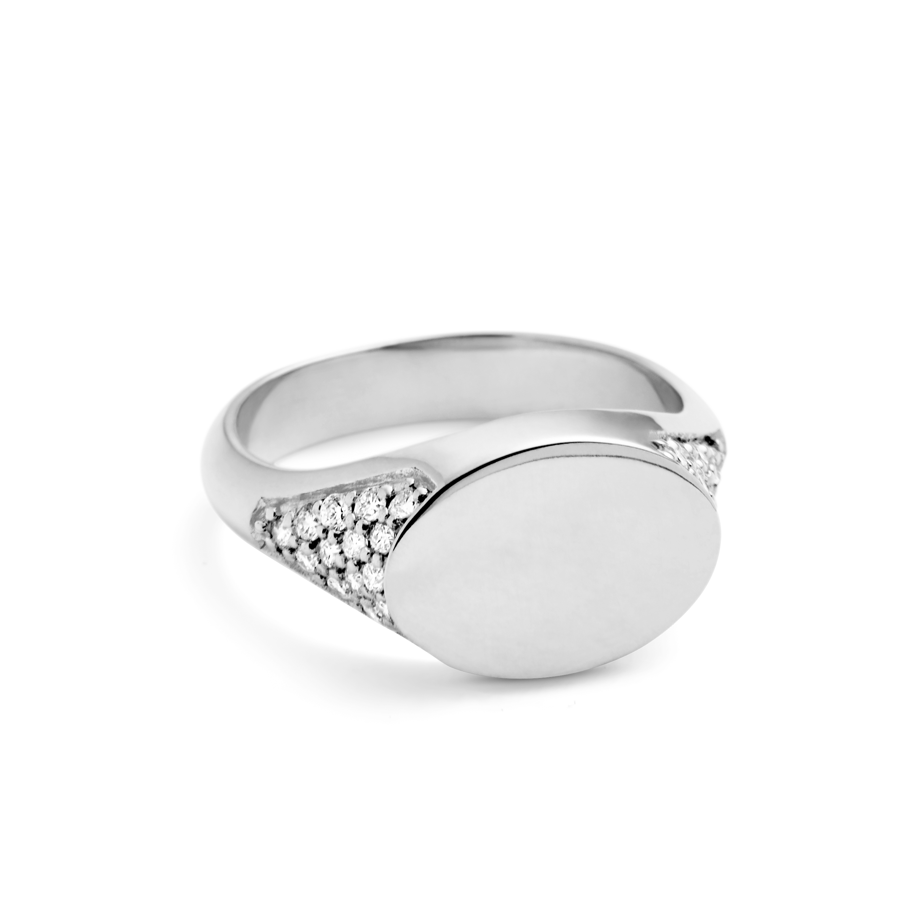 Signet diamantring solid - 18kt Hvidguld