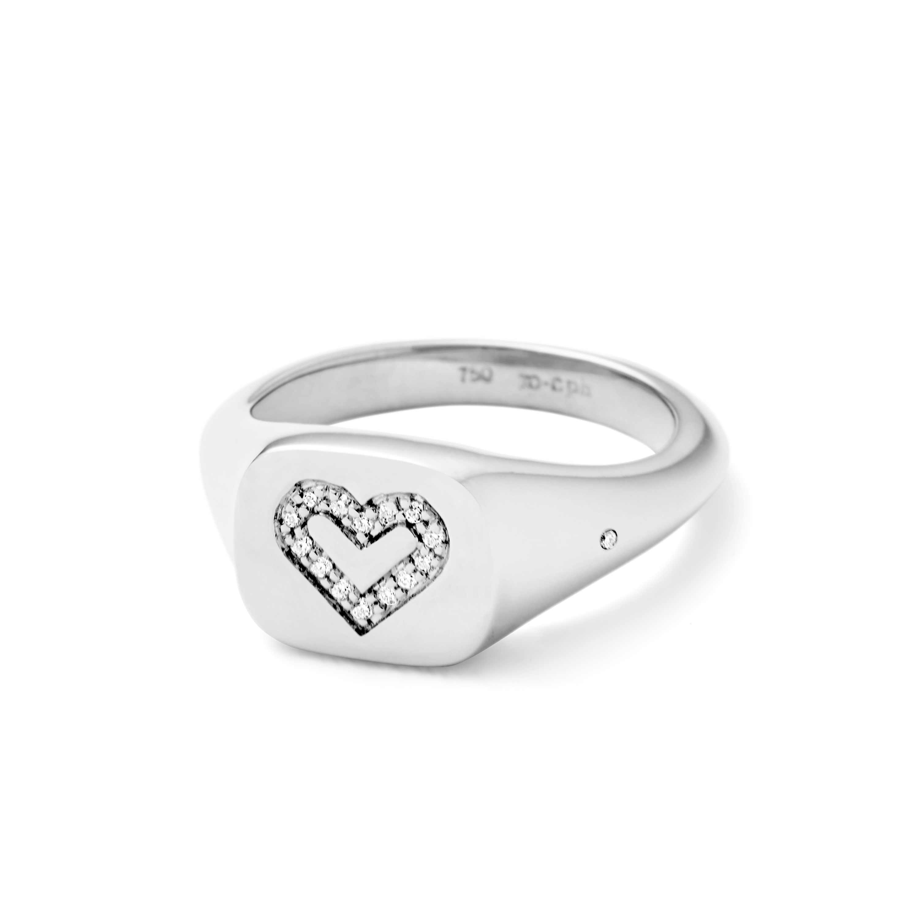 Signet Heart diamantring solid - 18kt Hvidguld