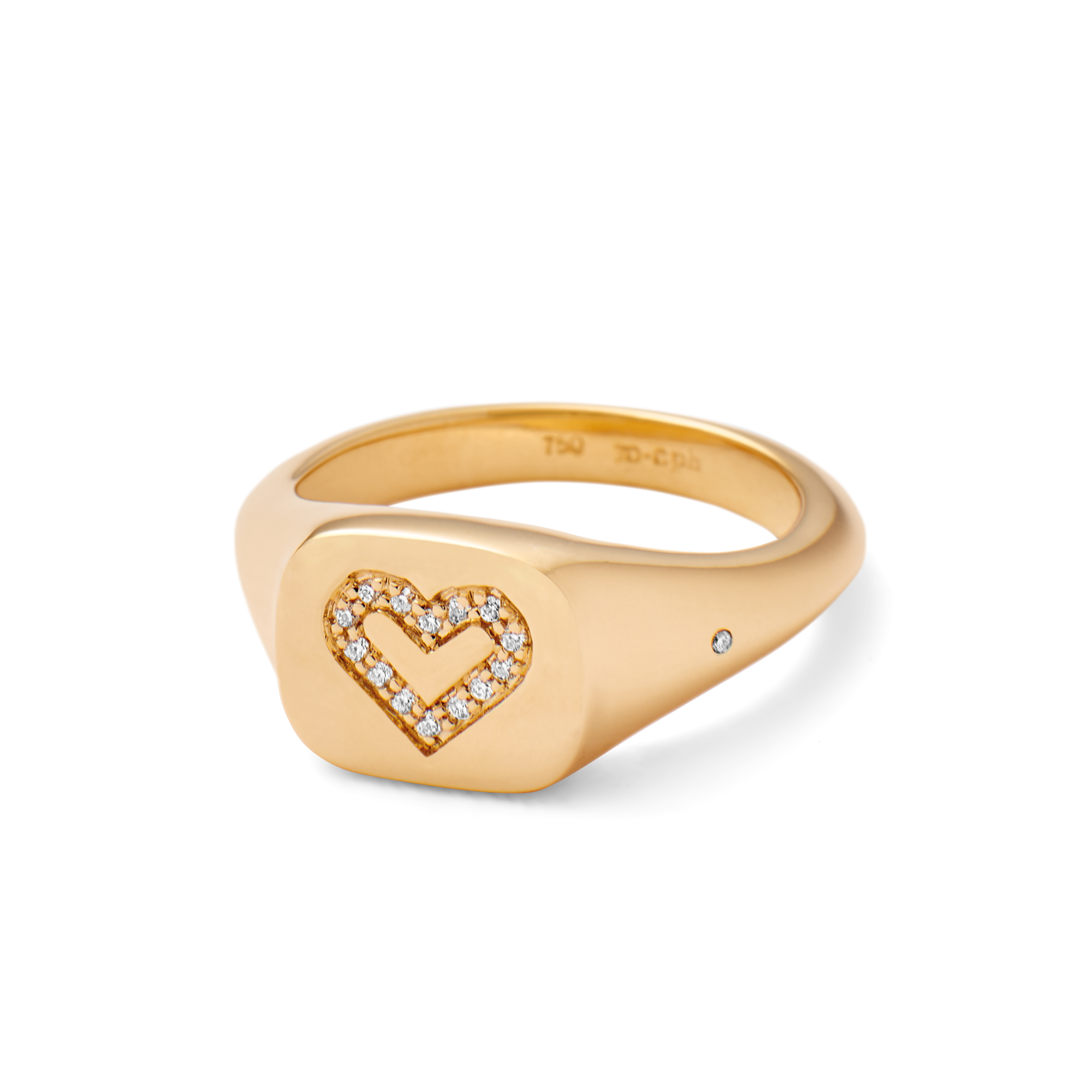 Signet Heart diamantring solid - 18kt Rødguld