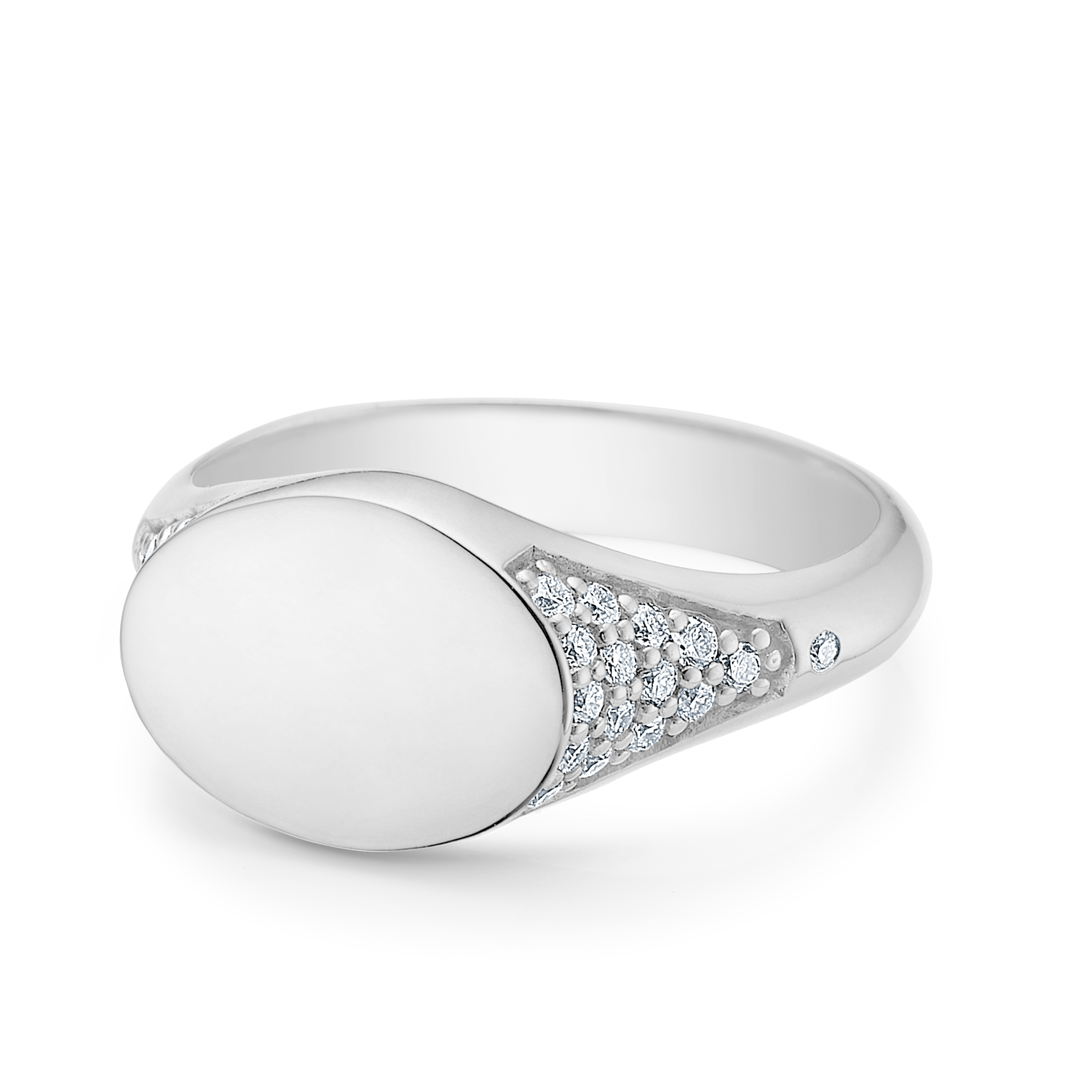Signet diamantring solid - 18kt Hvidguld