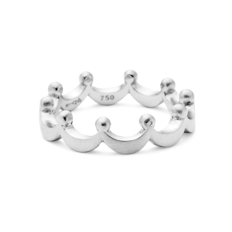 Royal ring med dots - 18kt Hvidguld