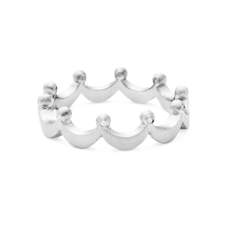 Royal ring med diamant dots - 18kt Hvidguld