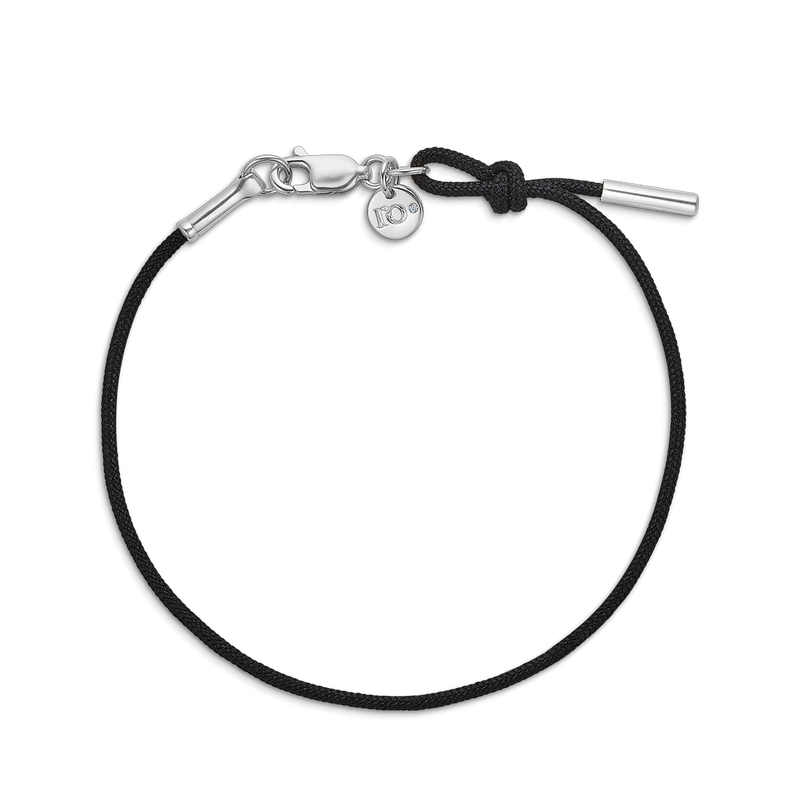 Inner Peace armbånd sort snor - 18kt Hvidguld